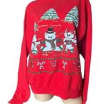 Hanes Vtg 90s  Red Teddy Bear Christmas Tree Comfort Blend Sweater Sweatshirt L Photo 0