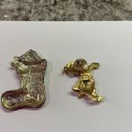 Lot Of 2 Red / Gold Tone Costume Brooch Pins Christmas Holiday 1 Aai / 1 Ballot Photo 5