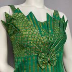 Origami Dress Formal Green Gold Mermaidcore Pointed‎ Neckline Sleeveless Women Size XXS Photo 12