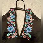 Apt. 9  Tankini - swim top - black with multi color floral embroidery - Medium Photo 2