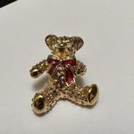 Avon Teddy Bear With Red Bow Gold Tone Lapel Tack Pin Photo 3