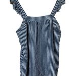Old Navy Striped Tank Top Womens M Blue White Ruffle Linen Cotton Coastal Preppy Photo 1