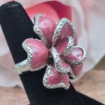 None Silver Tone & Pink Enamel Large Statement Flower Ring Size 7 Fashion Cocktail Photo 6