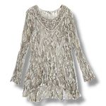 Tempo Paris  Taupe Crochet Tunic Top M Boho Sheer Lace Knit Long‎ Sleeve Photo 0