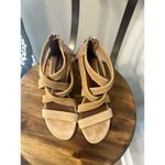 Donald Pliner Donald J Pliner Vida Cross Strap Suede Leather Tan Pink Sandals Zip Heels Size 7 Photo 1