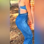 DO+BE Women’s Blue Denim Ruffle Jumpsuit Open Back Photo 1