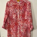 Ruby Rd Vibrant Pink and Red Sheer Button-Up Blouse Photo 0