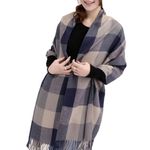 Wander Agio Shawl Big Grid Lattice Scarf Women's Fashion Long Large Winter Warm Blue Photo 0