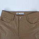 ZARA Pants Womens 4 (27x25.5) Vegan Brown Faux Leather Flare Mid Rise Photo 5