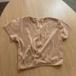 Paper + Tee  Cropped Top Small Beige Tan Cut Outs Short Sleeve Ribbed Casual Photo 2
