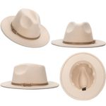 Women's Felt Panama Hats Classic Wide Brim with Belt Buckle (M Photo 2
