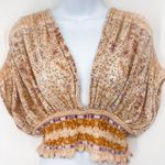 Free People Next Vacation Smocked Crop Top Blouse Open Back Boho Peasant Medium Photo 4