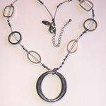 NY Brand Silver Tone Gunmetal Gray Dark Metal Gray Pendant Boho Necklace Photo 2