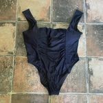 J.Crew  Navy Blue Ruched Squareneck One Piece Swim Suit Size 24 Photo 4