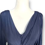 Tantease Navy Blue Maxi Dress Long Sleeve Slit Shoulder Draped Pleated Evening Photo 5