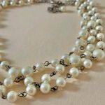 Three Strand Pearl Chain Silver Necklace Vintage “Esme” 19” Classic Feminine White Photo 0