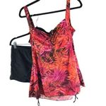 Septangle Tankini Set Open Back Shorts Shelf Bra Floral Pink Orange 18W Photo 0
