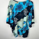Denim 24/7 Peasant Blouse Women 3X Tie Neck Boho Floral Patchwork Cottage Artsy Blue Photo 2