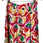 Vintage 80s Colorful Artsy Abstract Printed Midi Skirt Flare Psychedelic Small Pink Photo 1