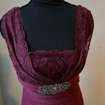 Betsy and Adam maroon v neck lace overlay pleated bottom cocktail dress size 6 Photo 3