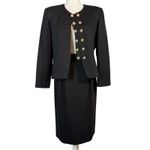 Oleg Cassini Vintage Black Blazer Jacket Skirt Set 8 Office Suit Gold Button Photo 4