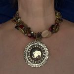 Vintage Boho Multi Strand Beaded Necklace Statement Pendant Earth Tone Colors Brown Photo 2