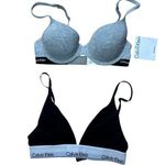 Calvin Klein NWT Padded Grey Knit Bra Size 34B + Free Black Bra Size Small Photo 0