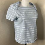 Kate Spade Saturday Let Loose Top Sz M Light Blue White Stripe Blouse Slip Neck Photo 0