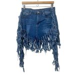 Women's Fringe Shorts Distressed Denim Short Size M Blue Grunge Handcut Size M Photo 0