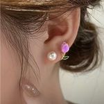 Trendy Elegant Purple Tulip Flower Pearl Stud Earrings, Women's‎ Stud Earrings Gold Photo 7