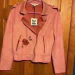 Davi & Dani Pink flowered jacket. Lightweight suede material. Photo 4