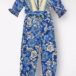 Farm Rio  Full of Flowers‎ Jumpsuit Blue Crochet Lace Size M Photo 0