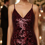 Salty Crushed Deep Red burgundy Sequin Mini Dress Photo 0