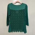 Anthropologie Knitted & Knotted Green Verso Henley Satin Crochet Boho Top XS Photo 6