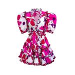 CeliaB Obsidiana Ruffle Puff Sleeve Mini Dress XS Pink Red Floral NWT White Photo 11