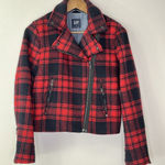 Gap Wool Blend Insulated Plaid Moto Jacket Red Black Size XS Photo 0