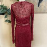 Lulus NWOT Sheer Fascination Burgundy Sheer Mesh Sequin Fringe Maxi Dress Photo 5