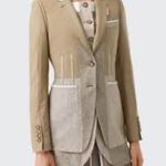 Burberry Contrast Seam Wool-Cashmere Linen Blazer in Pecan Melange, NWT Photo 2
