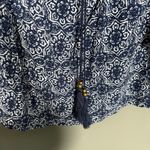 Solitaire Women's Blue Boho Print Peasant Top - Size Large - Tassel Crochet Lace Photo 3