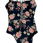Skinny Dippers Lace Up Floral Swim Suit Small Black Photo 0