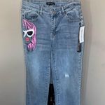 Charlie B NWT Pop Art Painted Blue Jeans Raw Hem Size 6 Photo 3