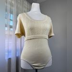 Newport News Vintage ‘90s Cream Cable Knit Scoop Neck Short Sleeve Bodysuit Photo 2