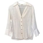 Vintage 5 Diamond Ecru Linen Collared Blouse White Size M Photo 0