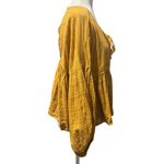 Free People Mustard Peasant Blouse Top – Boho Textured Gauze – Size L Photo 3