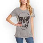 Chaser new  ☻︎ Heart Eye Skull Draped Open Cross Back Tee T Shirt ☻ ︎Heather ☻︎ L Photo 1