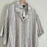 Banana Republic NWT  Factory Linen Button Front Collared Shirt Stripe Ivory XXL Photo 5