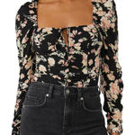 Free People Black Hilary Floral Printed Top NWT Size Medium Photo 0