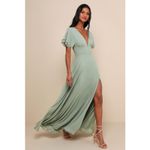 Lulus NWT  Promise Of Love Sage Brush Flutter Sleeve Maxi Dress Bridesmaid Size M Photo 6