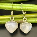 Vintage 925 Sterling Silver Small Heart Moonstone Drop Earrings 3.6g Photo 0