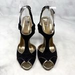 Valentino Garavani  Vintage Suede T Strap Side Cut Out Sandal Heel Black Y2K 37.5 Photo 2